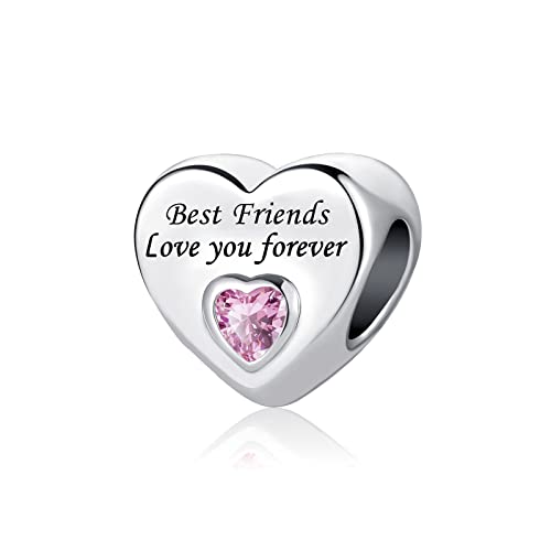Pink Crystal Heart Love Forever Charm for Mom Daughter Auntie Dad Grandma Friends Compatible With Pandora Bracelets