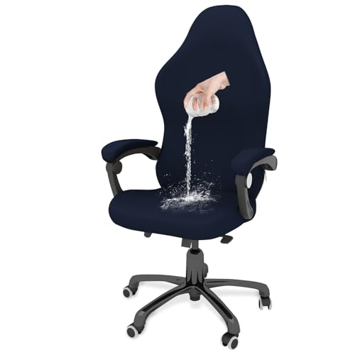 Gaming Chair Covers Slipcovers Stretch Gamer Chair Covers with Armrest Covers Waterproof Fabric Non-Slip Grip & Anti-Scratch Pet-Resistant, Universal Fit Rotating Gaming Chair Protector - Navy Blue