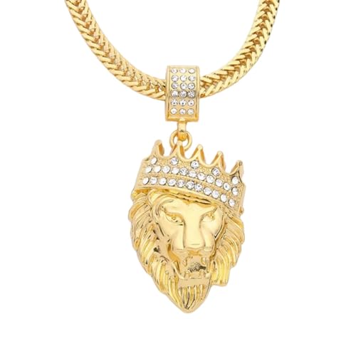 Pendentif tête de lion couronne pour homme parfait en soirée hip-hop ou concert punk