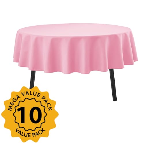 Dailyset 10-Pack Pink Round Tablecloths, 70 Inches, Stain-Resistant Polyester for 3-4 Ft Round Tables - Washable Table Covers for Weddings, Banquets, Birthday Parties, Events by Dailyset - Used condition - Image 2