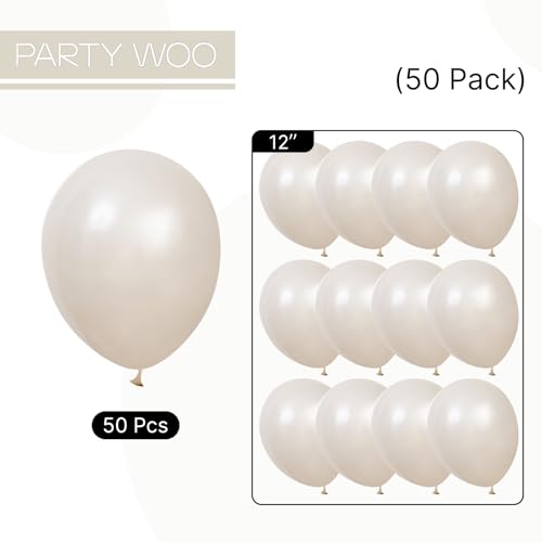 Image of PartyWoo Pearl White Sand Balloons 50pcs White Beige Cream Ivory 12 Inch