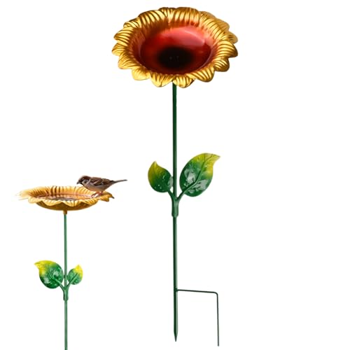 Abreuvoir Oiseaux Exterieur sur Pied - Abreuvoir Extérieur Résistant aux Intempéries avec Motif Fleurs pour Jardin - Mangeoire Oiseaux sur Pieds de 64CM