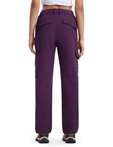 donhobo Damen Wanderhose Wasserdicht Softshellhose Outdoorhose Winddicht Warm Gefüttert Winterhose Trekkinghose Funktionshose Lila M