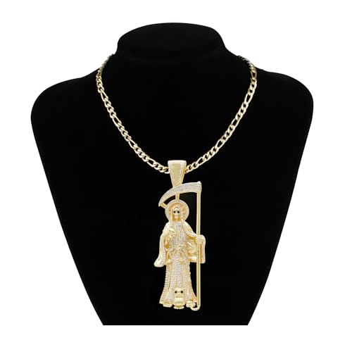 14K Gold Plated Brass Cubic Zirconia Skull Holy Death Sanit La Santa Muerte Charm Pendant Necklace Jewelry3