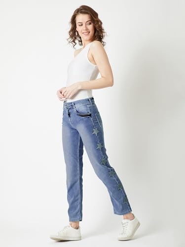 Image of Miss Chase Women's Skinny High Rise Cropped Fringed Hemline Detailing Stretchable Denim Jeans