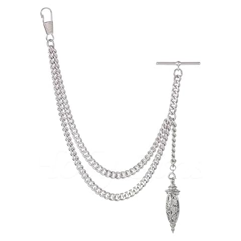 Handmade in the UK Silver Colour Single Albert Pocket Watch Chain With Hollow Pendant Cover