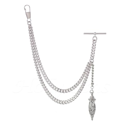 Handmade in the UK Silver Colour Single Albert Pocket Watch Chain With Hollow Pendant
