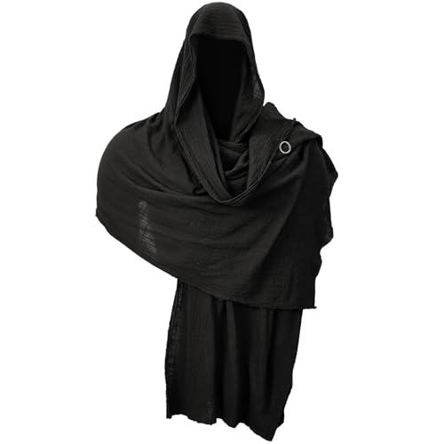 Century Star Cloak With Hood Men Cowl Hooded Renaissance Costume Men Medieval Cloak Post Apocalyptic Shawl Scarf Cape Shaman Medieval Costume Sash Rogue Cyberpunk Accessories Black