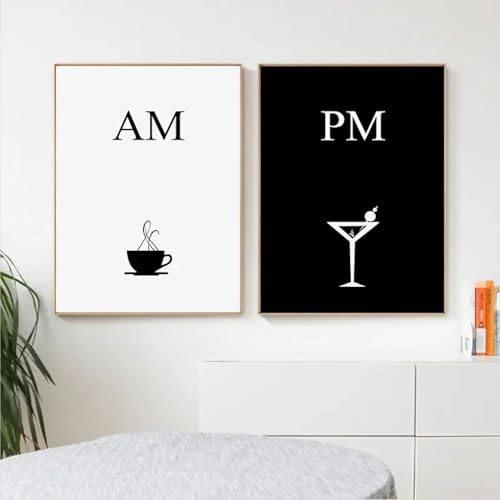 Affiche sur toile de café et vin TONGYINLI cadre noir et blanc 80x120 cm
