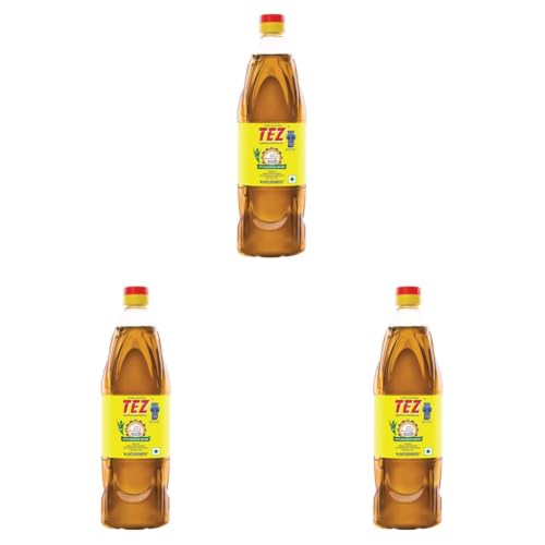 Image of Tez Mustard Oil for Cooking 1L | PT3 Kachchi Ghani Sarson Ka Tel | 100% Pure & Natural Oil | Promotes Gut Health with Antibacterial & Antifungal Benefits | Supports Good Health (Pack of 3)