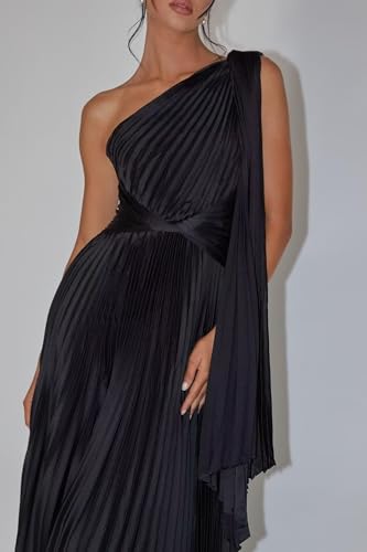 Lover Kisser Women's One Shoulder Bridesmaid Dress with Scarf Satin Pleated A Line Formal Evening Dress for Wedding Long2