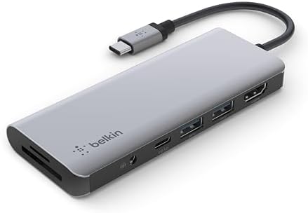 Belkin 7-in-1 USB-Cハブ 100W PD対応 3.5mmイヤホンジャック 4K HDMI出力 10Gbps高速データ転送 USB-Cポート USB-Aポート microSD&SDカード スロット搭載 Window/MacOS/iOS/Android対応 AVC009btSGY-A