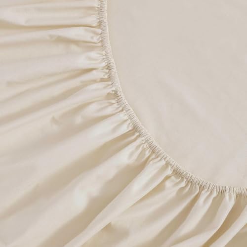 Image of Martha Stewart - Queen Size Sheets Set, Crisp & Tailored Cooling Sheets w /a Naturally Smooth Cotton Percale Lightweight Feel - Matching Pillowcases & Fitted Sheet (Skylands Solid Beige)