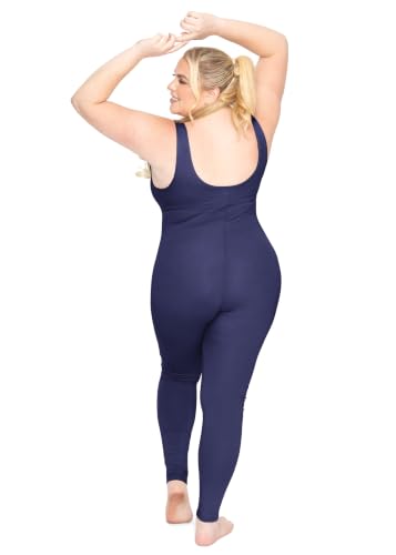Image of STRETCH IS COMFORT Womens Plus Size Tank Unitard Athletic Rompers For Women | 95% cotton 5% spandex, round neckline, sleeveless straps, U-back, seamless front, one piece outfits for women, workout romper