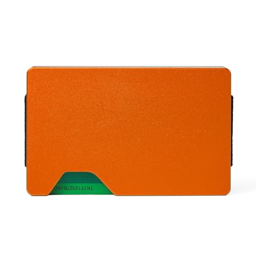 Image of Minimalist Wallet for Men, Slim Metal RFID Blocking Wallet Credit Card Holder Money Clip & Cash Strap, Scratch-Resistant Holds 15 Cards,Ideal Gift for Men | Matte Orange