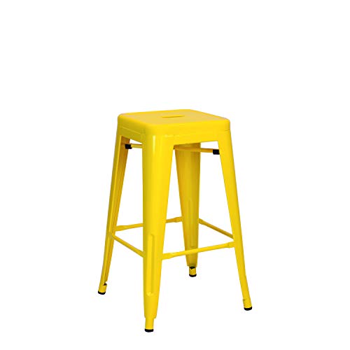 Vaukura Taburete Medio Oliix Brillo - Taburete Cocina de Estilo Industrial (Amarillo)