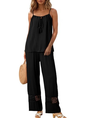 Dokotoo Boho Tops for Women Summer Casual Spaghetti Strap Black