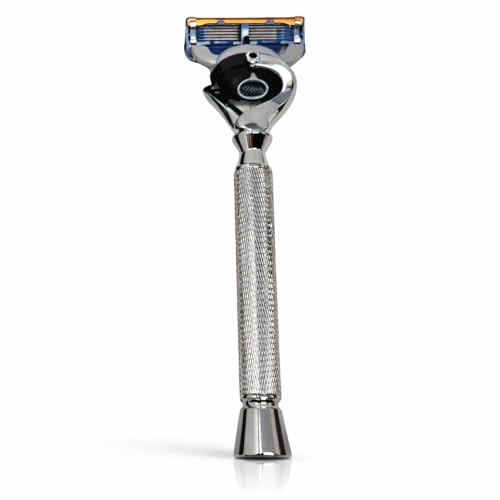 5 Blade Pivot Ball with All Chrome Diamond Pattern Long Handle Razor