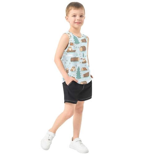 Boys Tank Top Shirts Lovely Beavers and Wood and Trees Sleeveless T-Shirts Crew Neck for Kids Clothing Children4