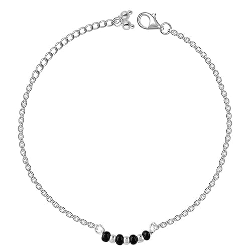 BARBUDDY Silver Plated Studded Black Bead Anklet | Gifts for Women & Girls-image-29