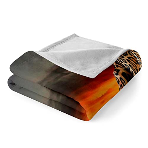 Kuscheldecke Flanell Decke 130X150Cm 3D Drucken Microfaser Weich Flauschige Warm Plüsch Wohndecke Sonnenuntergang Tier Leopard Muster Tagesdecke Fleecedecke Winterdecke Für Sofa Und Bett – Bild 4