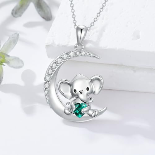 Image of PROESS Animal Birthstone Necklace 925 Sterling Silver Otter /Axolotl /Hippo /Elephant /Dachshund /Monkey /Red Panda Pendant Necklace Animal Birthstone Jewelry Gifts for Women