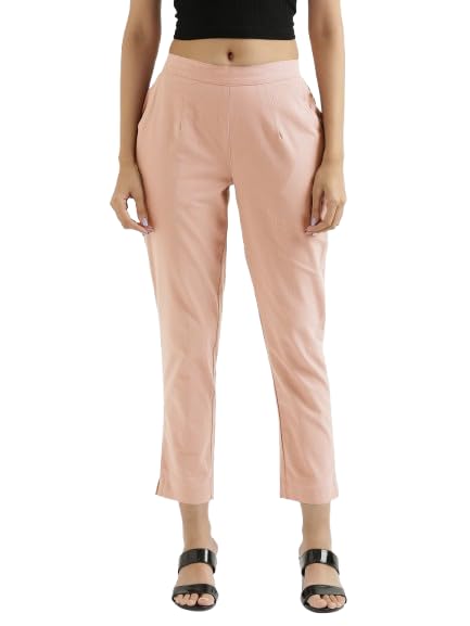 Image of SAADAA Women Cotton Pant Regular Slim Fit Mid Rise Trouser, Pocket Pants for Office School Formal Casual Daily Use