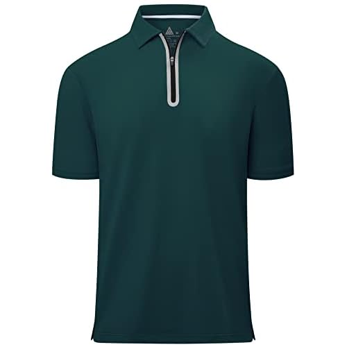 V VALANCH Mens Zipper Polo Shirts Short Sleeve Moisture Wicking Outdoor Golf Shirt Collared Athletic Tennis Polo Medium P1553-deep Teal