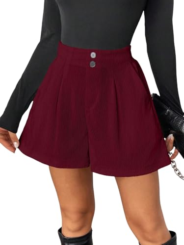 Image of GRECIILOOKS Women's High Waist Tailored Shorts | Ribbed Poly Lycra Blend Summer Shorts with Pockets & Button Closure | Elegant Folded Hem Casual Wear for College, Brunch & Daily Outings