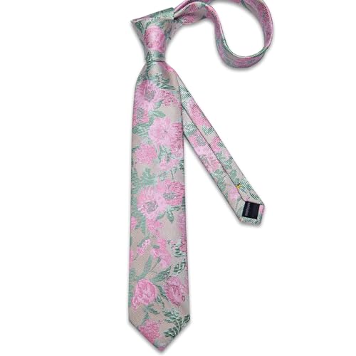 Image of DiBanGu Silk Floral Ties for Men Woven Paisley Necktie and Tie Clip Handkerchief Cufflinks Set for Party Wedding