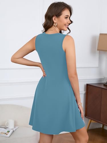Image of KORSIS Tank Dress for Women Elegant T-Shirt Summer Soft Dresses Sleeveless Swing A Line Vacation Beach Sundress with Pockets