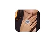 IS4U Sparkling Rhinestone Ring Bohemia Thick Large Oval Geometric Ring Square Princess Rings Fashion Heart Zircon Crystal Ring Prom Wedding Party Ball Rings for Women (Quadrate)