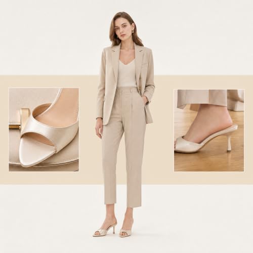 Image of On feet& in love Women's Slip-On Stiletto Heel Mule Sandals, Peep Toe, apricot, 2.95 Inch Heel, Casual Party Wedding Slides