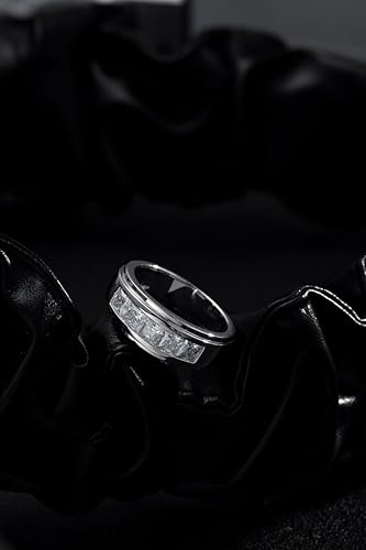 2 Carats Princess Cut Moissanite Rings for Men Women Moissanite Eternity Wedding Band Ring D Color VVS1 Lab Diamond Channel Set, Sterling Silver with 18K White Gold Plated Men Diamond Ring4