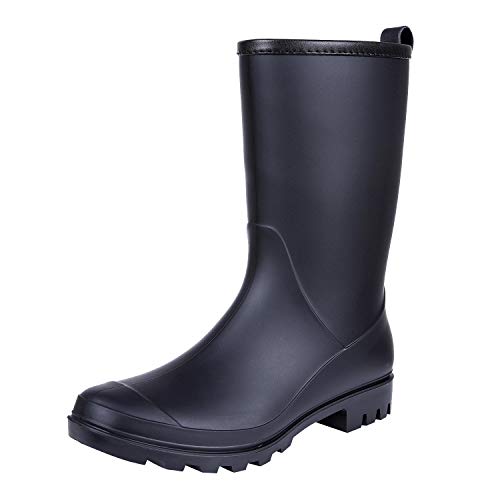 Women's Mid Calf Rain Boots Waterproof Lightweight Garden Shoes, Black Size 8.5