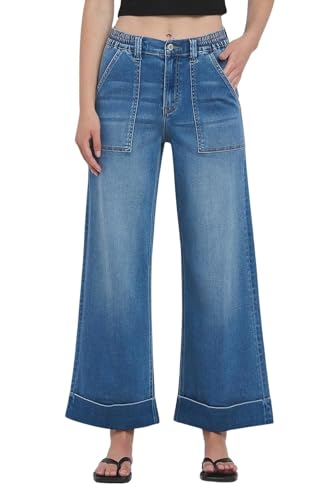VERVET Women's High-Rise Double Cuffed Baggy Wide Jeans