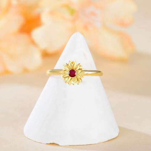 10K 14K 18K Solid Gold Personalized Sunflower Ring with Birthstone, Real Gold Flower Ring for Women Engagement Rings Wedding Band Ring Anniversary Rings for Her, Wife,Mom4