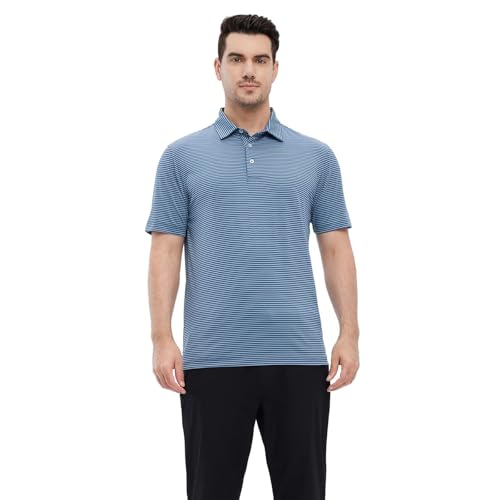 Image of Men's Golf Polo Shirts Short Sleeve Striped Performance Moisture Wicking Dry Fit Golf Shirts for Men