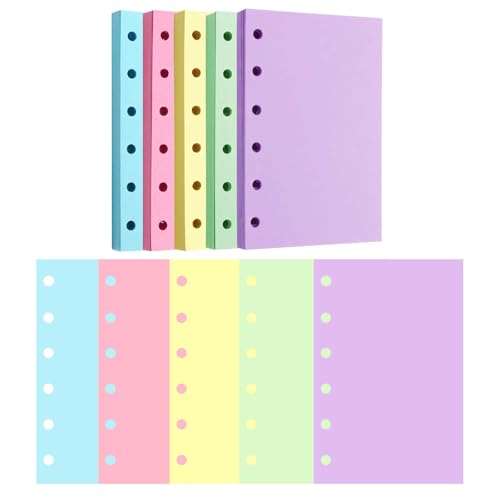 Papier A7 coloré 6 trous recharge classeur 250 feuilles pour bloc-notes et mini organiseur