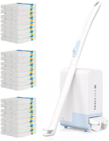 AIR U+ Flushable Disposable Toilet Brush for Scrubbing Bubbles Flushable Refills, Wall Mount Toilet Bowl Cleaner Kit with 24 Refills+ 1 Wand+ 1 Auto Dispenser Caddy
