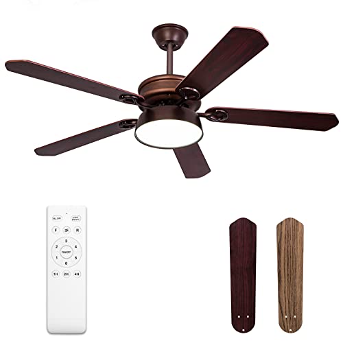 Ohniyou Ceiling Fan with Light and Remote - 52 Inch Farmhouse Indoor Outdoor Ceiling Fan for Patio Porch Bedroom Living Room, 3CCT LED, 6 Speeds Reversible DC Motor, Quiet 5 Blades Bronze Ceiling Fan