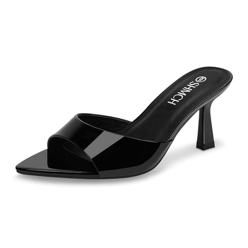 SHMCH Womens Pointed Toe Mule Sandal Heels Slip On Open Toe Kitten Heels for Women Heeled Sandals Mules for Dress Casual Outfits