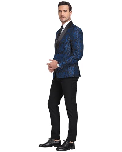 Men's 2 Piece Slim Fit Floral Tuxedo Suit Paisley Peak Lapel One Button Single Breasted Suit Jacket Pants Set3