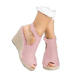 Generic Women's Platform Espadrilles Wedge Sandals Open Toe Buckle Ankle Strap Espadrilles Comfortable Dressy Summer Shoes (Pink, 12)