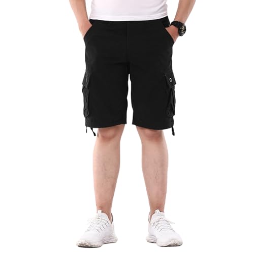 ANBOBER Short cargo décontracté en coton pour homme, coupe décontractée, short cargo classique avec poches, short de travail en plein air, noir, 50 FR