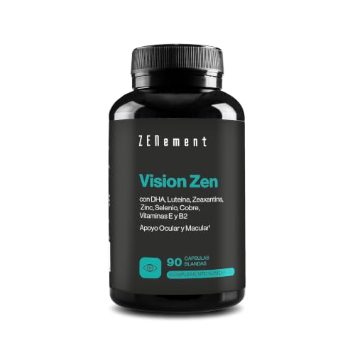 Vision Zen - Luteína, Zeaxantina, DHA 300 mg y Vitamina B2-90 Cápsulas | DHA en Triglicéridos, Zinc, Selenio y Cobre en Formas Queladas - el Zinc contribuye a la visión normal - Zenement