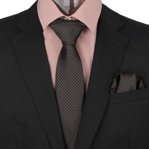 Image of Alizeal Mens 3 Pcs Long Sleeve Shirts Set | Pocket Square Necktie Perfect for Weddings Business Daily Wear