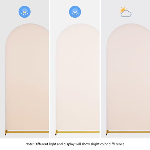 Image of SoarDream Arch Backdrop Cover Beige Spandex Fitted 5FT Wedding Arch Covers Balloon Round Top Chiara Arch Photo Backdrop Fabric for Bridal Shower Birthday Party Stage Decoations