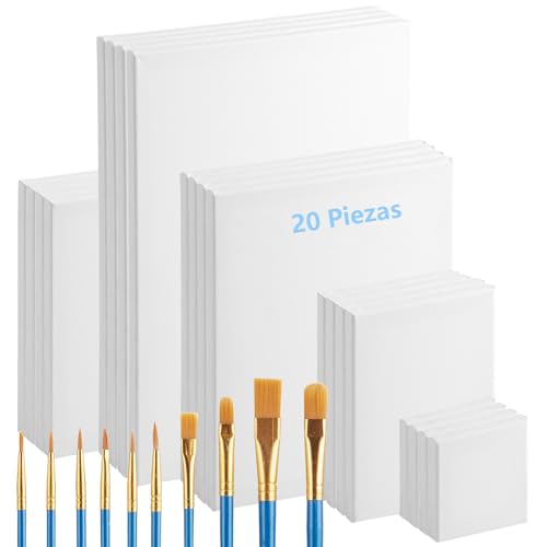 Listado de Lienzos - 5 favoritos. 45 20 Piezas Lienzo para Pintar, BOJA Juego de Lienzos Para Pintar con 10 Pinceles, 40 x 30, 30 x 25, 25 x 20, 20 x 15, 10 x 10 CM, Canvas para Pintar para Artistas Profesionales y...