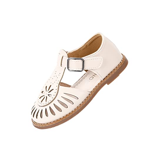 Girl's Leather Sandals Closed-Toe Princess Summer Dress Shoes (10 Toddler, Beige, Numeric_10)2